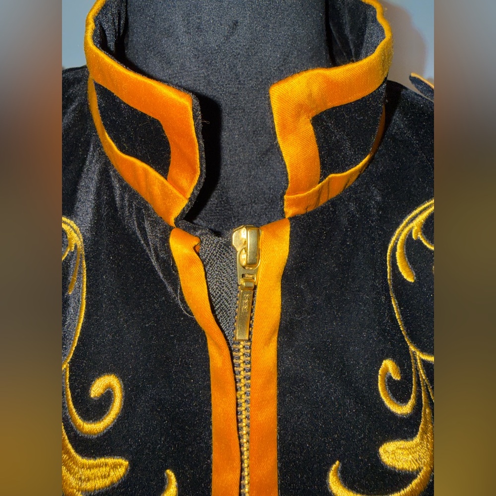 Women's Black Velvet Blazer with Gold Embroidery - Picture 3 of 8